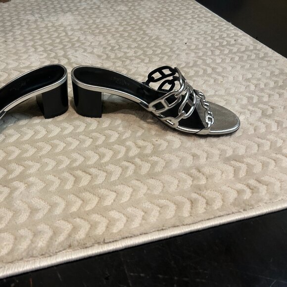 Auth Hermes Tandem Metallic Block Sandals 37 - Picture 2 of 4